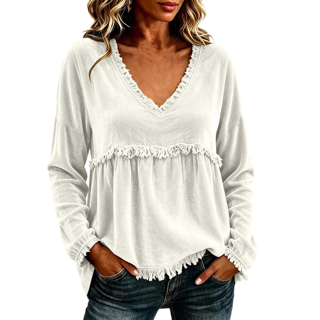 Women's Casual Loose Fit Lace Trim Patchwork Top, Stylish Blouse for Everyday Wear