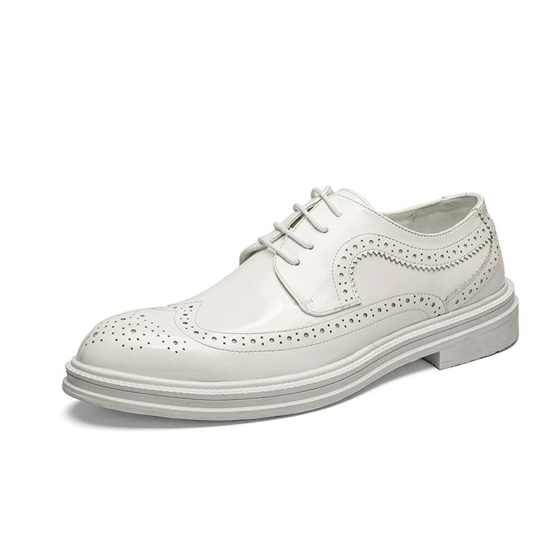 Italian Brand Men's Brogue Shoes Elegant White Luxury Men's Banquet Dress Shoes Breathable Pointed Leather Casual Shoes
