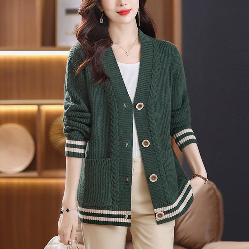 Women S Long Sleeve Knit Cardigan Plus Size Mom Style Casual Outerwear Autumn Winter Sweater