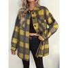 Autumn Winter Fleece Lined Women Plaid Lapel Jacket Casual Loose Long Sleeve Shirt Coat Commute Outwear