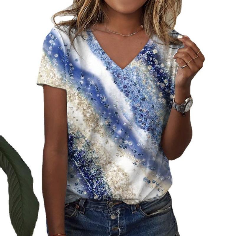 3D Digital Printing V-Neck Casual Short-Sleeved Women'S T-Shirt Women'S Imitation Cotton