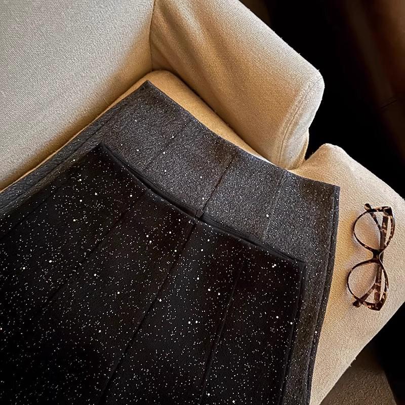 Dámské černé vlněné áčkové šortky - Podzim/Zima 2024 Ležérní styl se širokými nohavicemi