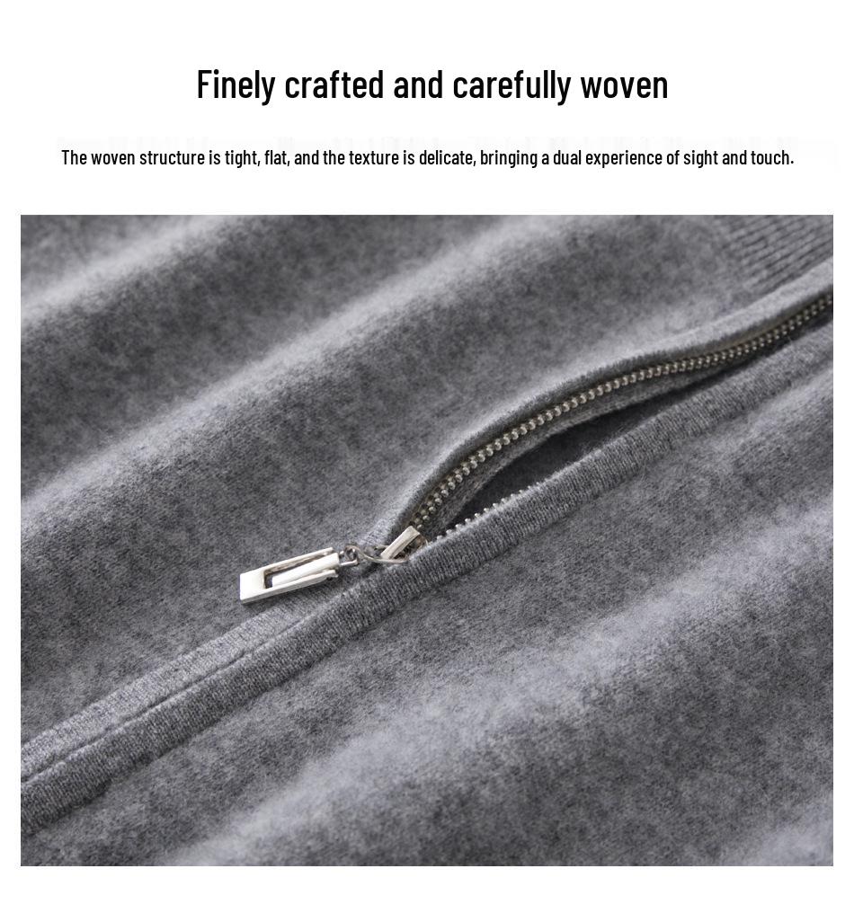 Men's Wool Cashmere Knit Zipper Cardigan - Autumn/Winter Warmth, Versatile Stand Collar, Loose Fit.