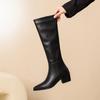 Krazing Pot Cow Skin Microfiber Pointed Toe Thick High Heels Knee Boots Size 46 Size 45 Slip on Plus Size Women Keep Warm Long Boots
