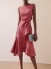 Elegant Red Sleeveless Dress With Ruched Polyester Fabric For Business And Party Wear
