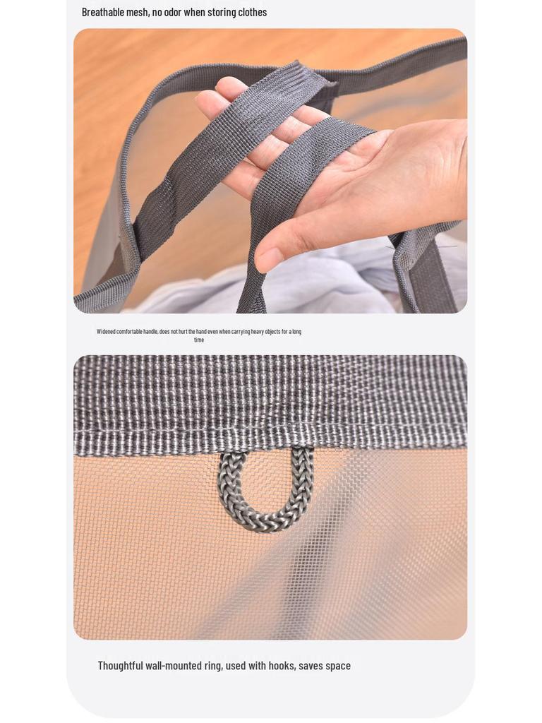 Portable Foldable Wall-Mounted Laundry Hamper: Large Capacity Mesh Basket for Bathroom Storage