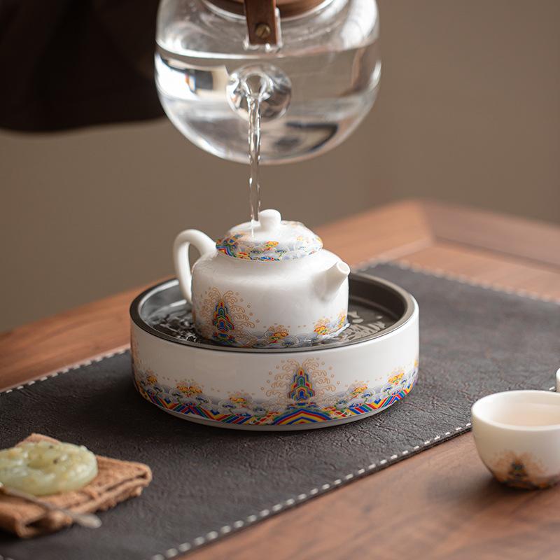 Keramiktopf Lager Teetablett Haushalt Wohnzimmer Teetisch Tablett Teeset Zubehör Dehua Speck Jade Weißporzellan Teekanne Trockenbrühtisch