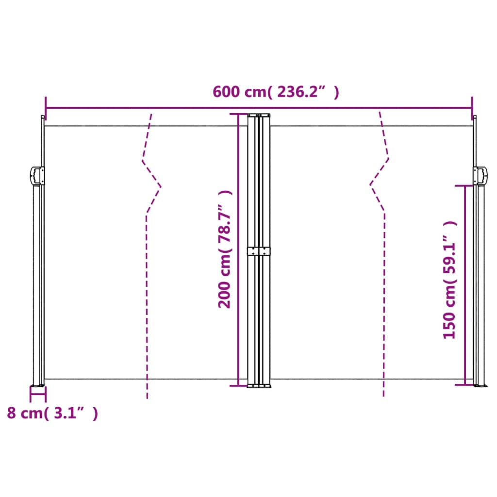 Retractable Side Awning White 200 X 600 Cm