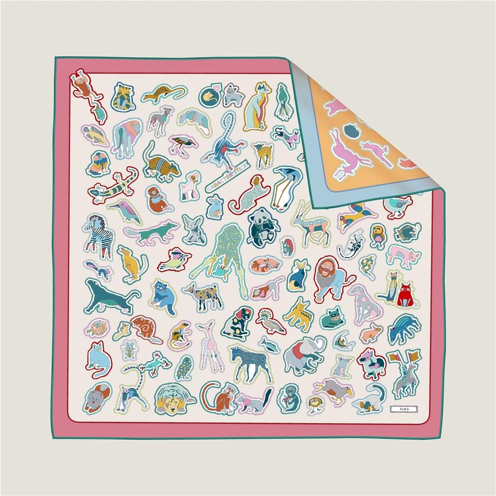 90*90cm Double-side Twill Silk Animal Printed Square Scarf Women Traveling Foulard Hijabs