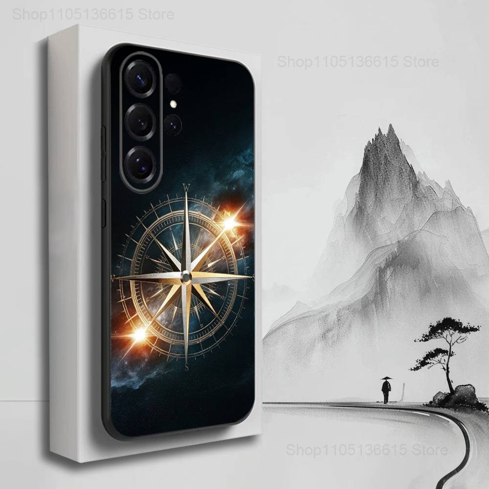 Art Navigation Compass For Samsung S9,S10,S20,S10,S21,S25,S24,S23,Ultra,FE,Plus,Lite,Soft Silicone Black Case