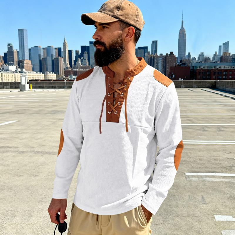 Spring and Autumn Men's Medieval Style Pirates Viking Tether Leader Long Sleeve T-Shirt