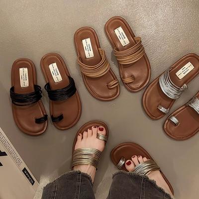 Niche Design Set Toe Cool Slippers Women's Summer Wear 2025 New with Skirt Seaside Flat Roman Sandals