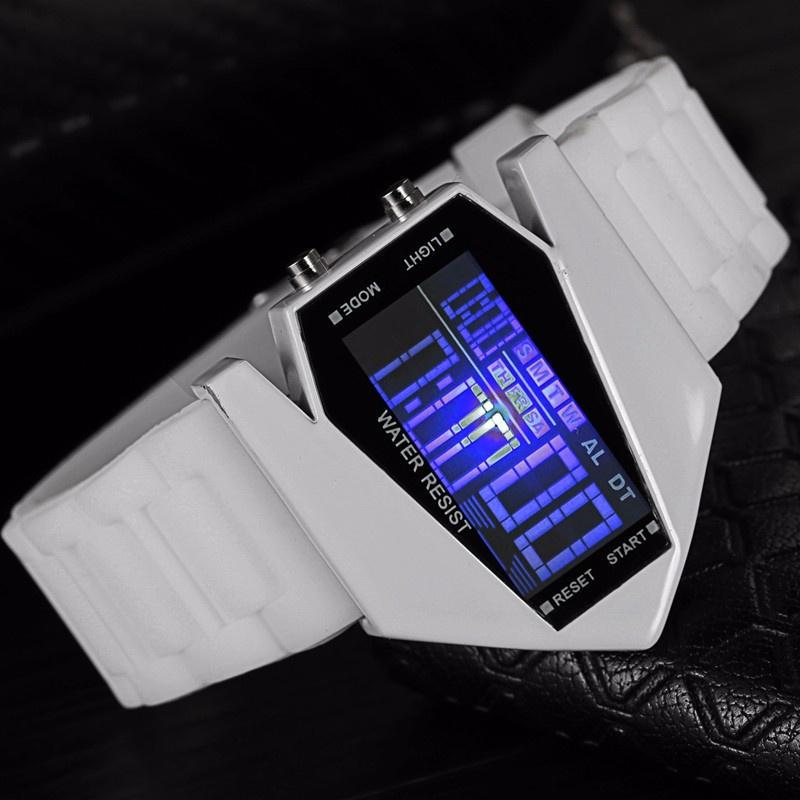Irregular Shape Men Unique Led Display Rubber Band Digital Watches  Waterproof Military Watch