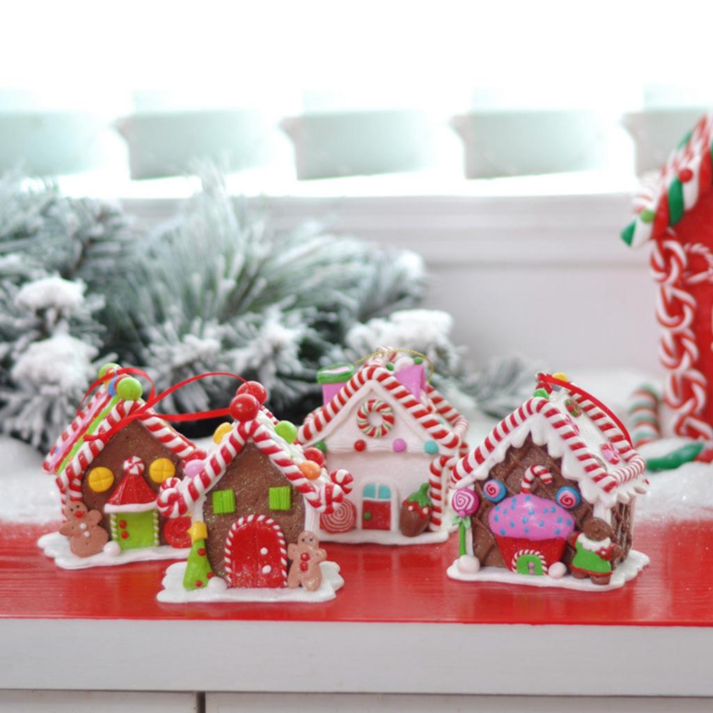 Christmas Gingerbread House Statue Xmas Tree Ornaments Resin Tabletop Decoration Xmas Table Centerpieces for Christmas Party