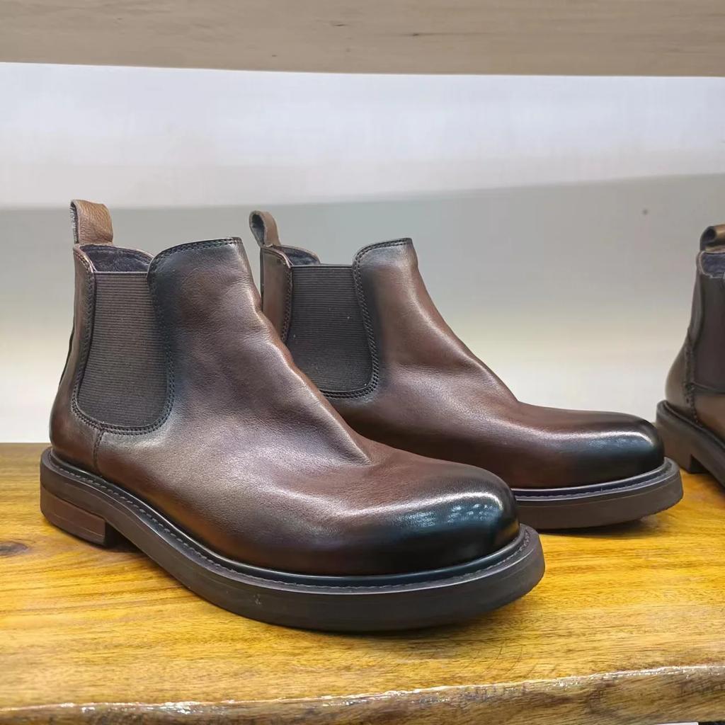 Fashion High Quality Cowhide Men's Boots All Genuine Leather Men's Shoes Ankle Motorcycle Desert Combat Boots Chelsea