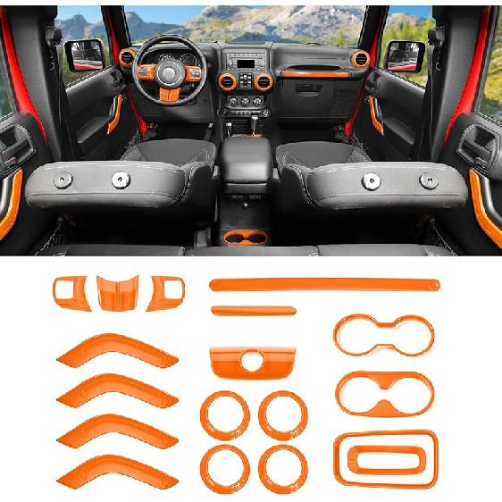 18PCS Full Set Interior Trim Kit For Jeep Wrangler JK JKU 2011-2018 4 Door,Center Console Door Handle Side Outlet Cup Holder Gear Cover Trim (Purple)