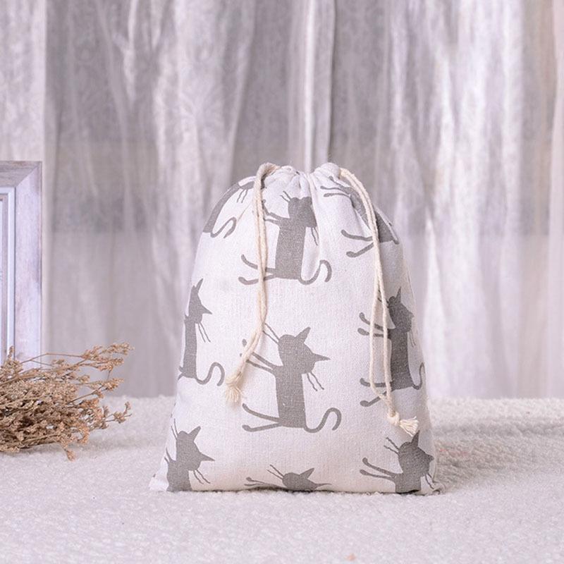 Kočka Medvěd Kreslený Stahovací Šňůrka Bavlněná Lněná Úložná Taška Dárková Cukrovinka Šperky Organizér Make-up Kosmetika Mince Klíče Tašky 49002