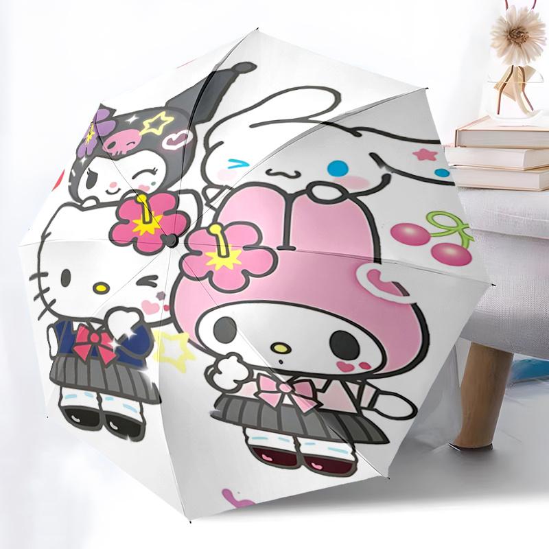 

1pc Hello Kitty & My Melody Automatic Folding Umbrella - Portable Tri-Fold Design with 8-Bone Iron Frame, Perfect for Outdoor Use, Festive Gifts, Trav