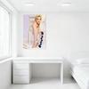 Sexy Platinum Blonde Woman Beige High Heel Sandal Fabric Tin Sign Metal Poster for Bar Home Decor Vintage Ornate Border 8x12 Inc