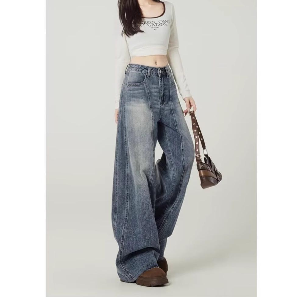 Jeans de Mujer 2026 Primavera de Cintura Alta Pierna Ancha - Estilo Retro, Adelgazantes, de Longitud al Suelo Estilo Guadaña