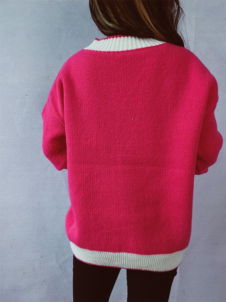 New Autumn and Winter Contrasting Cardigan Sweater, Street Style Loose Knit Sweater 3566 EMA