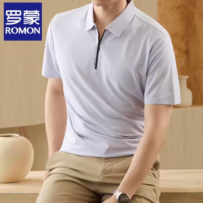 Luo Meng Men s Silk-Blend Half-Zip Short Sleeve Polo Shirt L/50