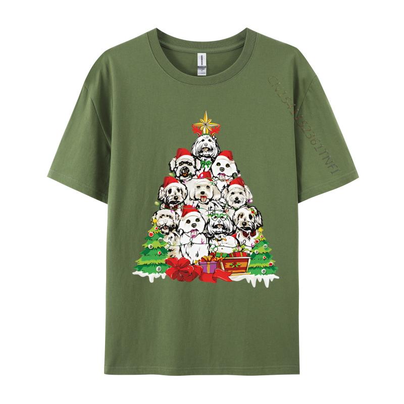 Christmas Pajama Maltese Tree Dog Xmas T Shirts Hip Hop Novelty Cotton Men Top Tshirts England Style