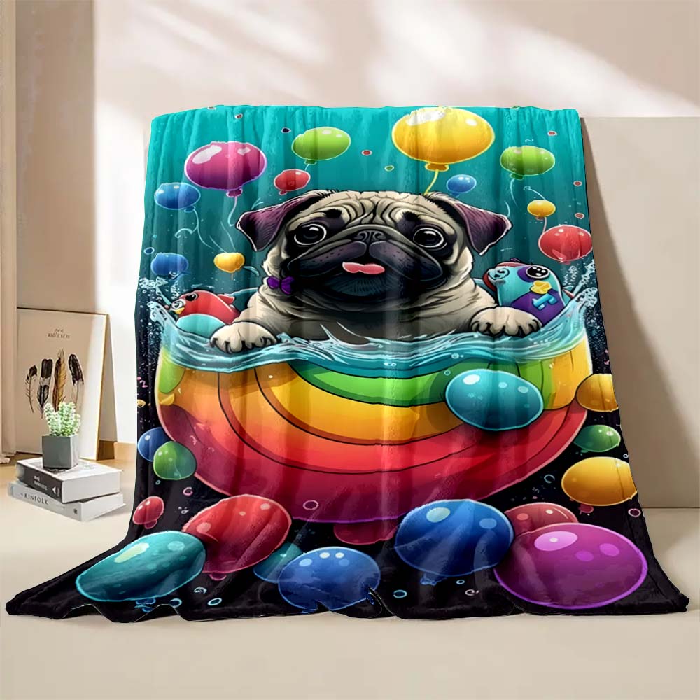 6 Sizes Cute Dog Pug Printed Blanket Warm Soft and Comfortable Home Travel Camping Blanket Sofa Bedding Cover Blanket Child Gift