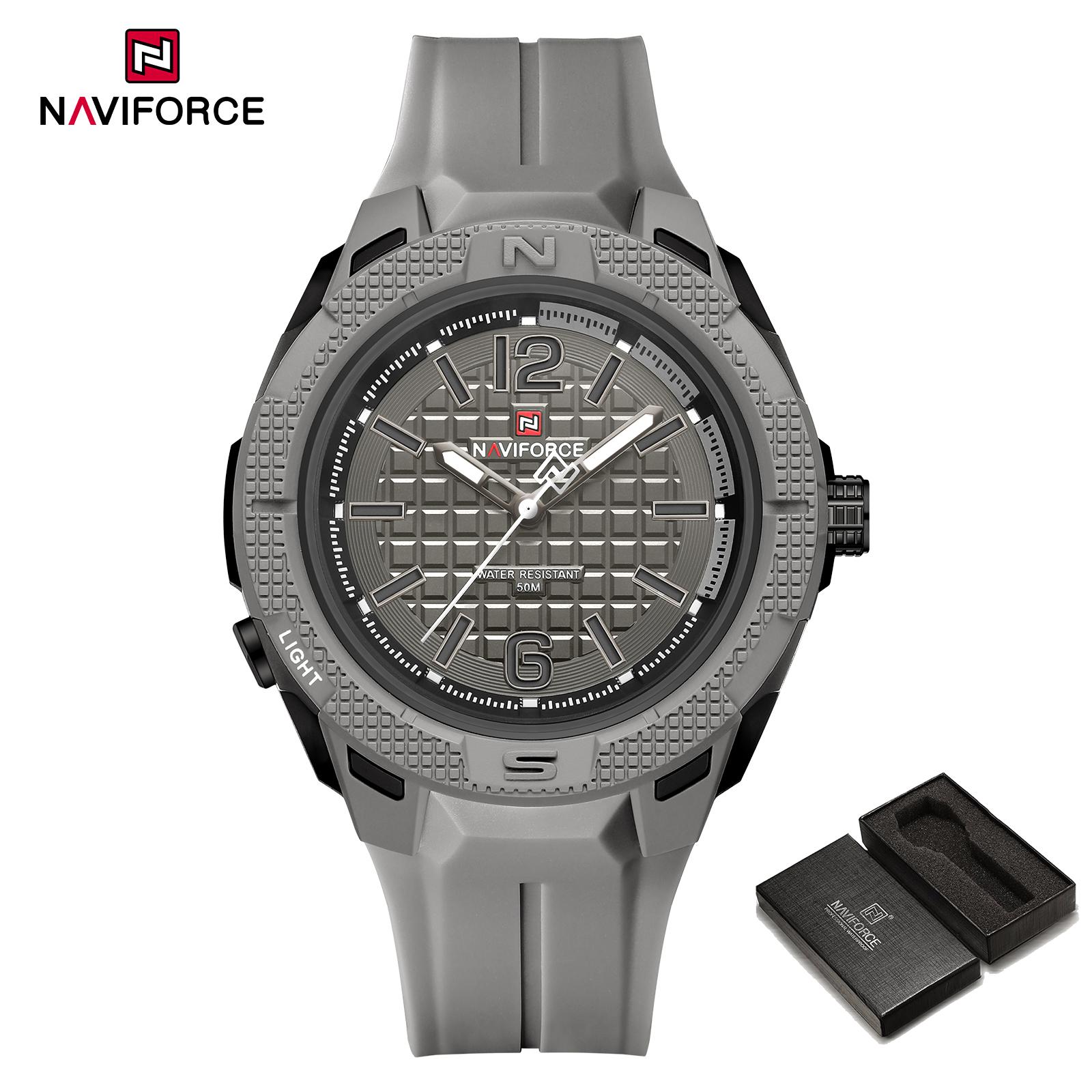 

NAVIFORCE Original Light Quartz Watch for Men Boy Luminous Pointer 50m Waterproof Silicone Strap Outdoor Fashion Men Watch NF7126 серый