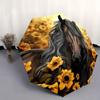 Automatic Folding Umbrella with Horse & Sunflower Design - Portable Collapsible 8-Rib Umbrella for All Seasons, Stylish Outdoo