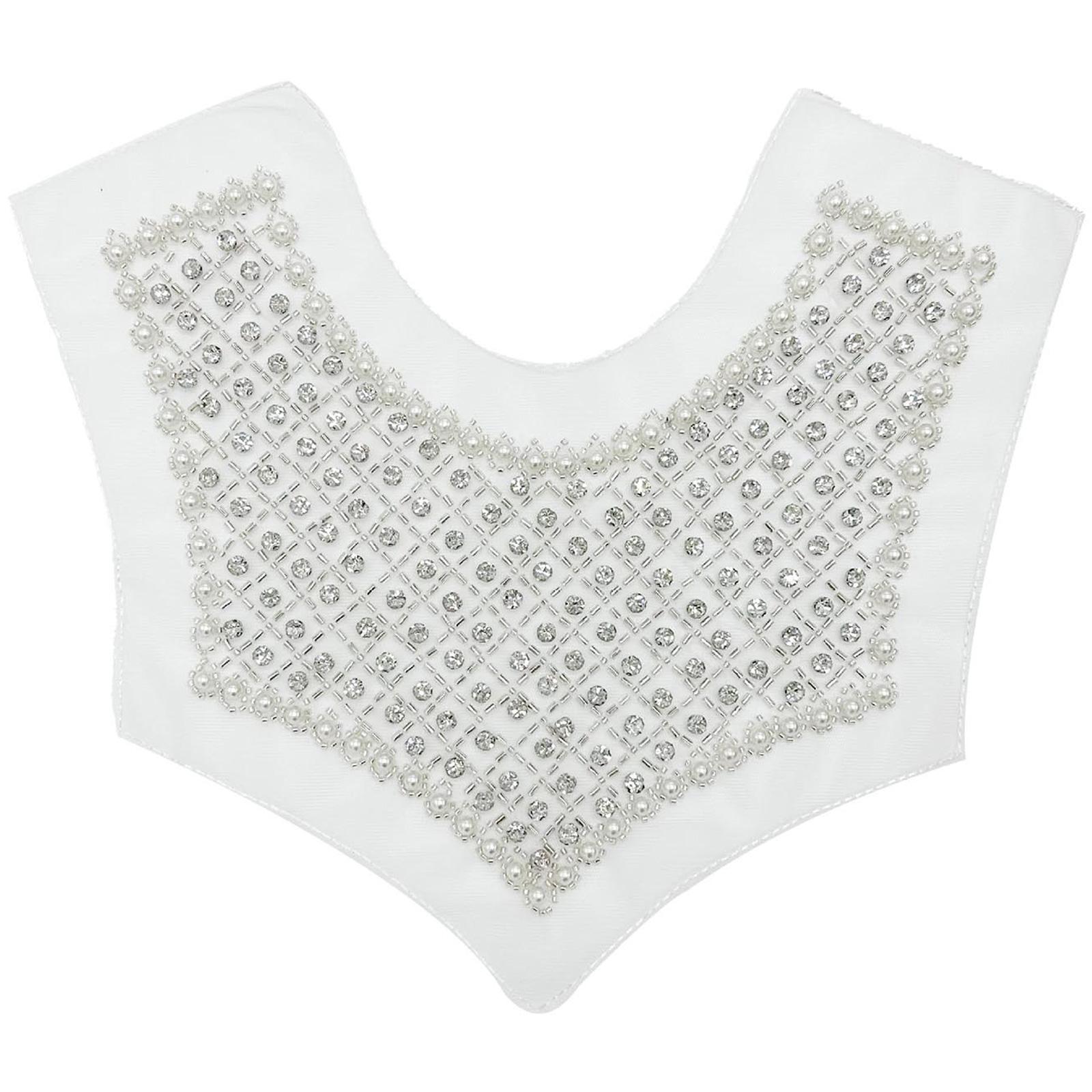 

Элегантный кружевной воротник из органзы с аппликациями из стразов, жемчуга, бисера, пришивные нашивки для свадебного платья своими руками B