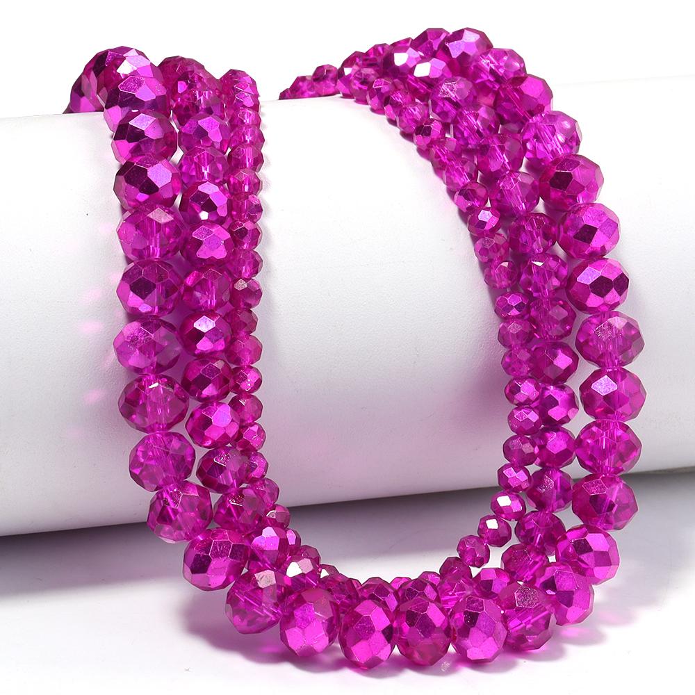 1 Strand 4/6/8mm Hot Pink Faceted Crystal Beads Glass Loose Spacer Beads For Jewelry Making DIY Bracelets Necklace Accessories