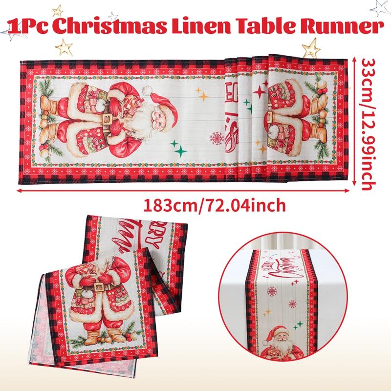 Christmas Linen Table Runner Merry Christmas Decoration for Home 2024 Xmas Party Decor Ornament Navidad Natal New Year Gift 2025