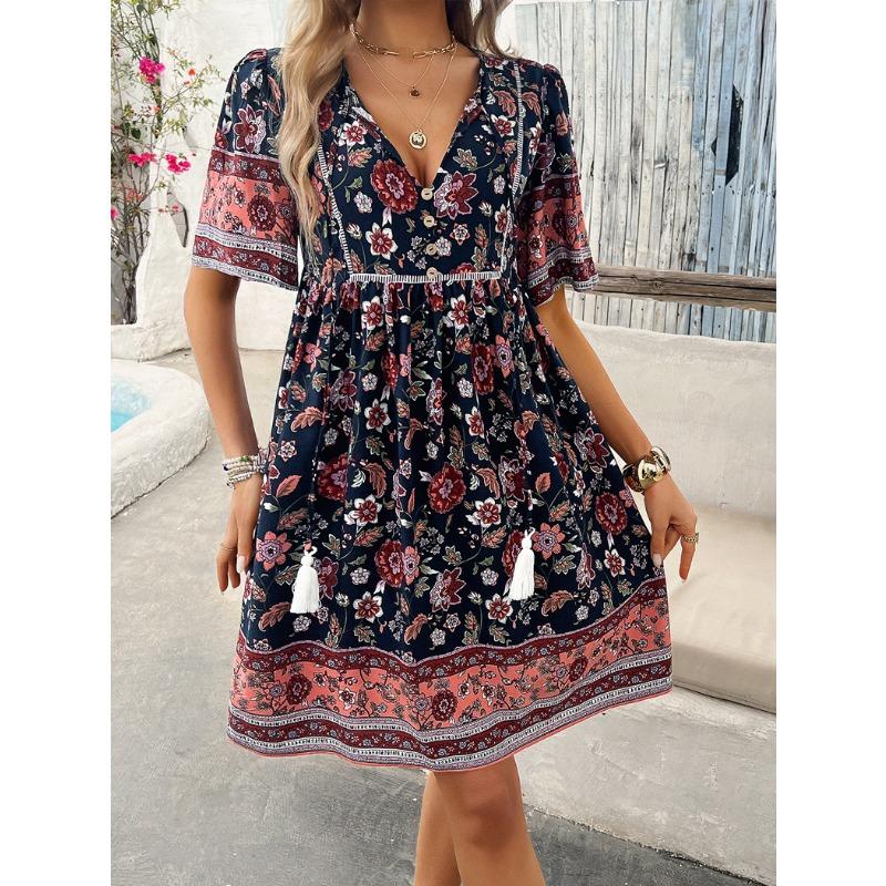 Women's Summer Vacation Printed Short-sleeved Dress
