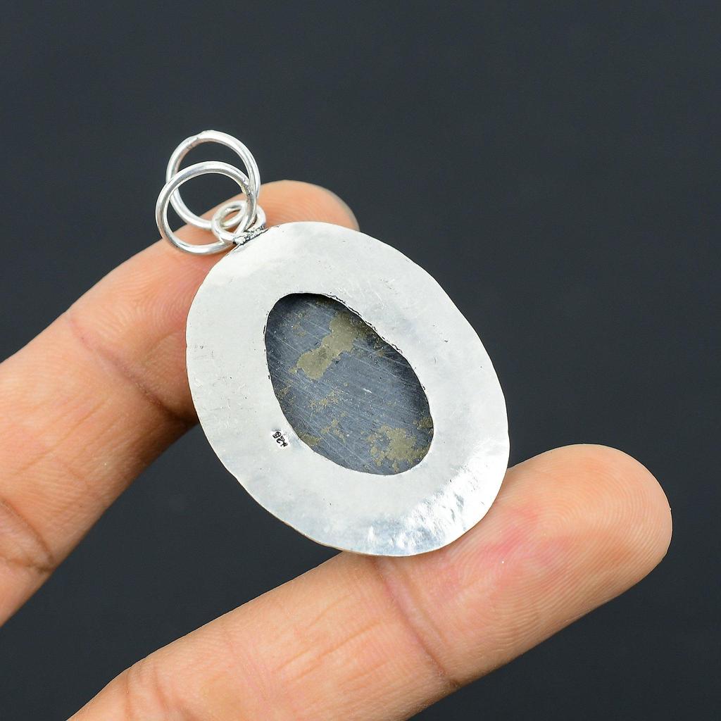 Oval Pyrite Gemstone Sterling Silver Engagement Birthday Handcrafted New Pendant