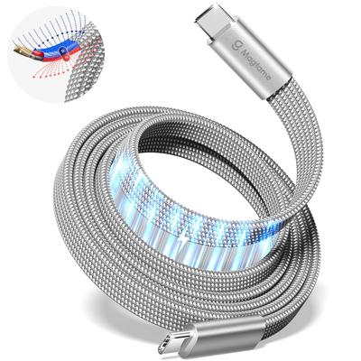 Magtame with Magnetic Fast Cable with Metal Connectors and Double Nylon Compatible with iPhone Xperia Type-C Cable, Flat, Self-Retraction, 240W/5A