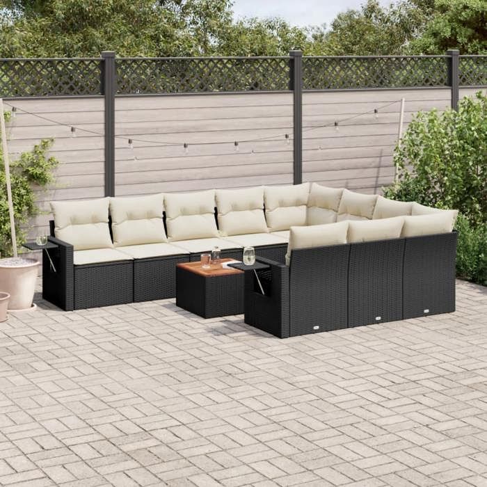 VidaXL Salon de Jardin avec Coussins 11 pcs, Canapés de Terrasse, Ensemble de Meubles de Patio, Mobilier d'Extérieur, Noir 3257071