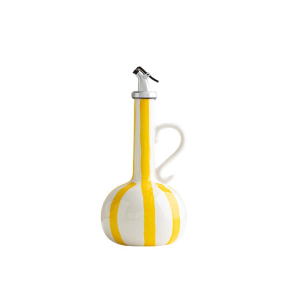 Hand-drawn Stripes Ceramic Oil Bottle Leak-Proof Olive Oil Jug Olive Oil Dispenser Bottle Outdoor Yellow Style B