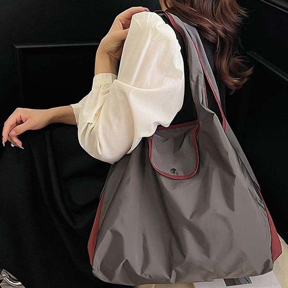 Large Capacity Foldable Shopping Pouch Multi-functional Contrast Color Shoulder Bag Supermarket