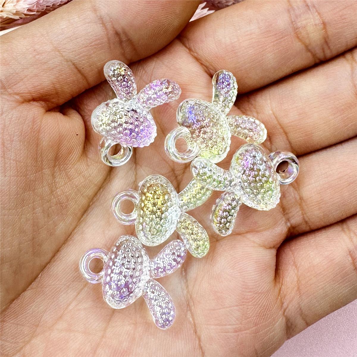 

Креативные ювелирные аксессуары, 5 шт., подвесные УФ-красочные бусины в виде головы кролика с отверстиями, браслет «сделай сам», кулон, прозрачный акрил, 17,5*21 мм, изысканный белый