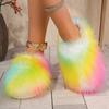Fashion Women Flat Half Slippers Lightweight Slides Women Luxury Fur Slippers Women Round Toe Raccoon Fur Slides Woman Comfortable Shoes