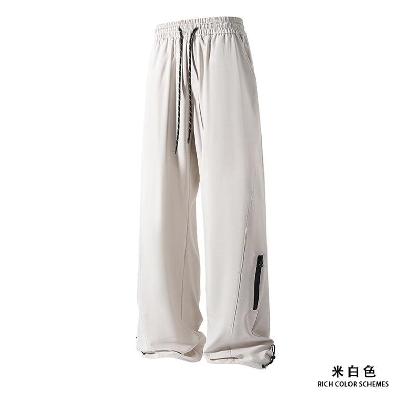 Summer Men's Ice silk Waterproof Pants Casual Zipper Can Tie Feet Solid Straight Elastic Waist Trousers Loose Daily Pants 5XL