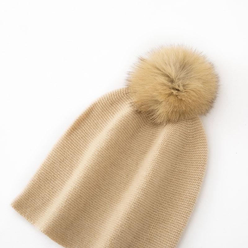 Women 100% Pure Cashmere Beanie Hat Pom Pom Detail Knit Winter Warm Soft Slouchy Skullies Cap Cold Weather Accessory