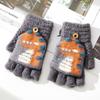 -Year-old Children's Cartoon Knitted Half-finger Flip Gloves Winter Warm Cute Dinosaur Boy Student Writing