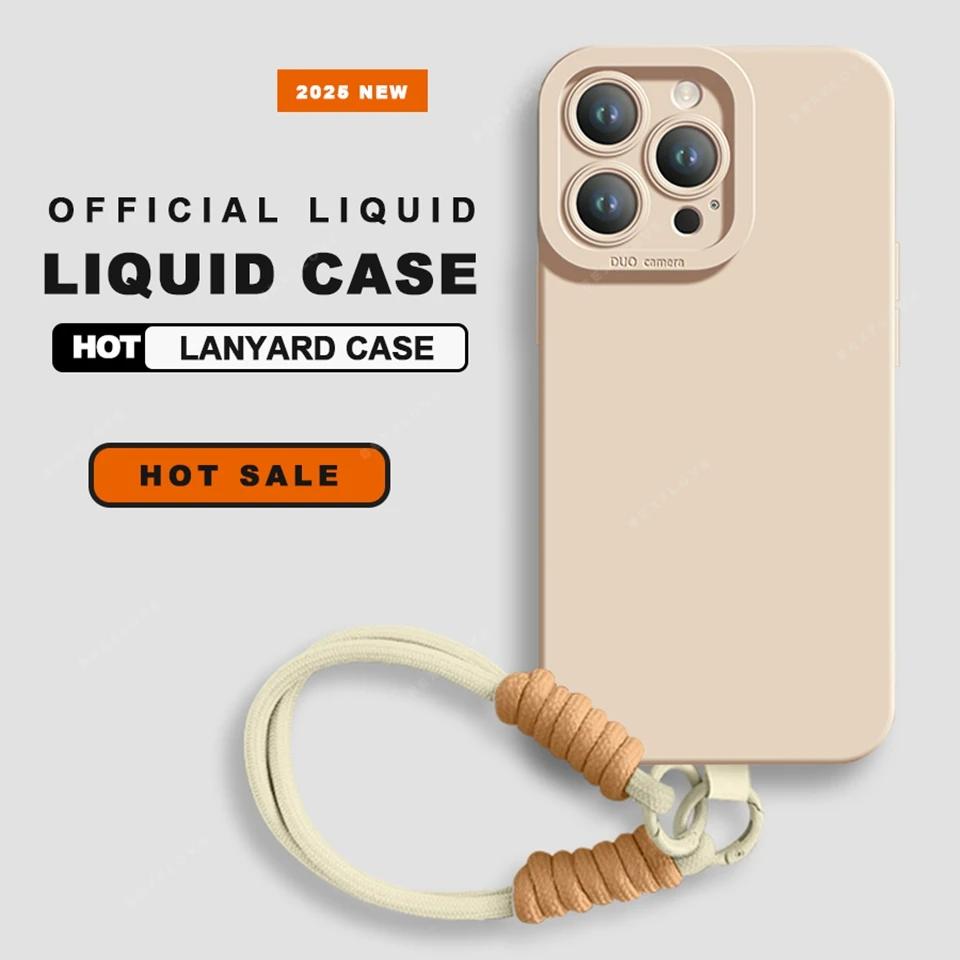 Lanyard Phone Case For iPhone 16E 16 14 15 Plus 12 13 Mini 11 16 Pro X XR XS Max SE Liquid Silicone Strap Protector Soft Cover