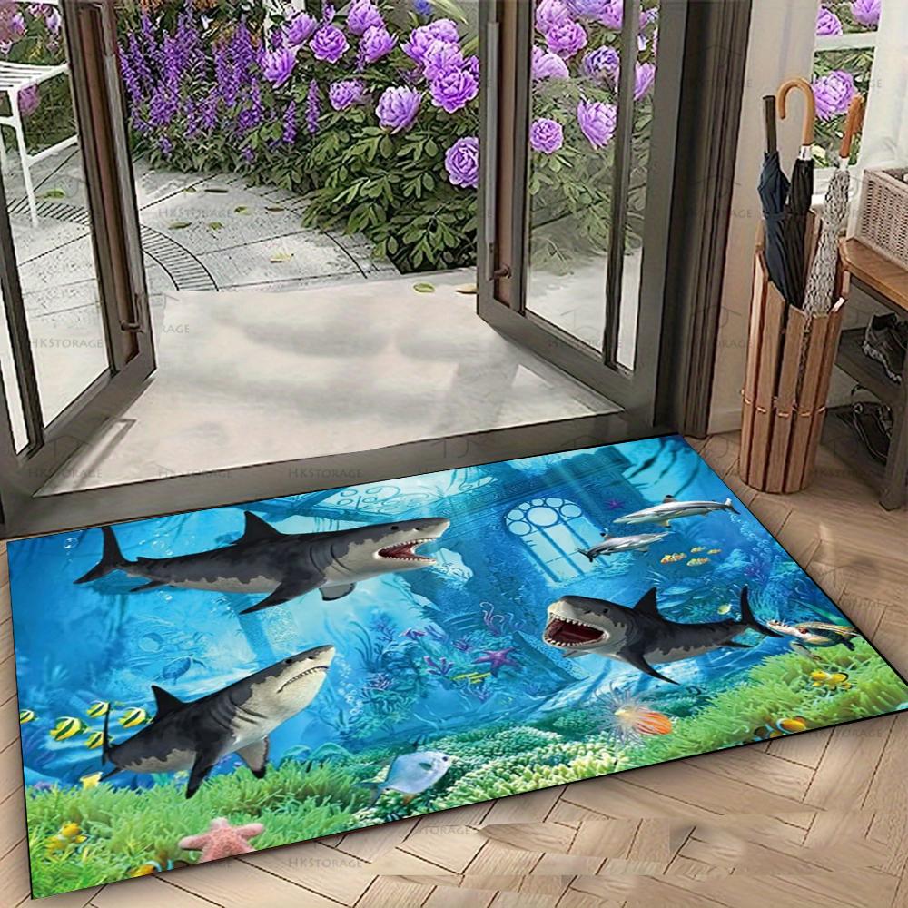 Lively Underwater World Door Mat with Dolphins and Colorful Fish Non-slip Floor Rug for Entrance Home Decorative Mat
