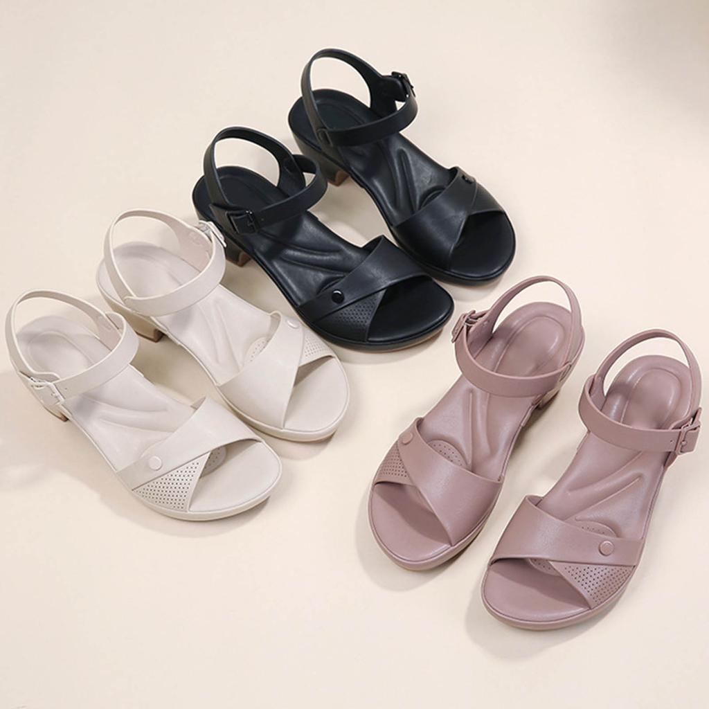 Womens Sandals Platform Heels Chunky High Heeled Sandal Open Round Toe Slingback Heels Ankle Strap Wedding Shoes Chalas Mujer