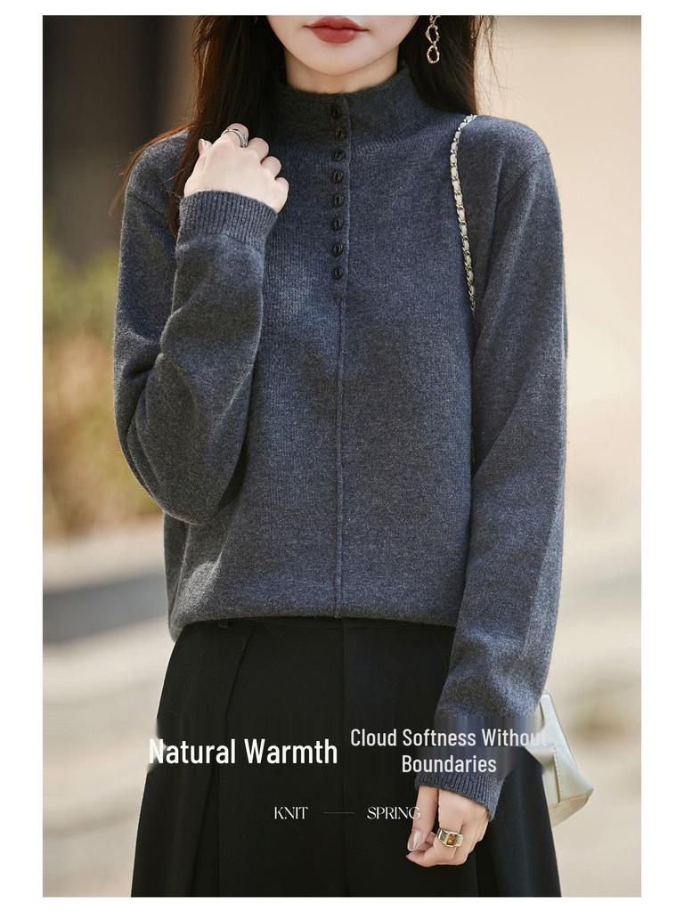Stylish Women's Semi-High Neck Knit Sweater: French Autumn/Winter Collection