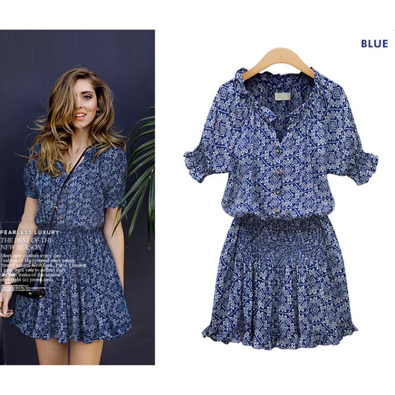 Short Sleeve Print Casual Versatile V-Neck Maxi Dress