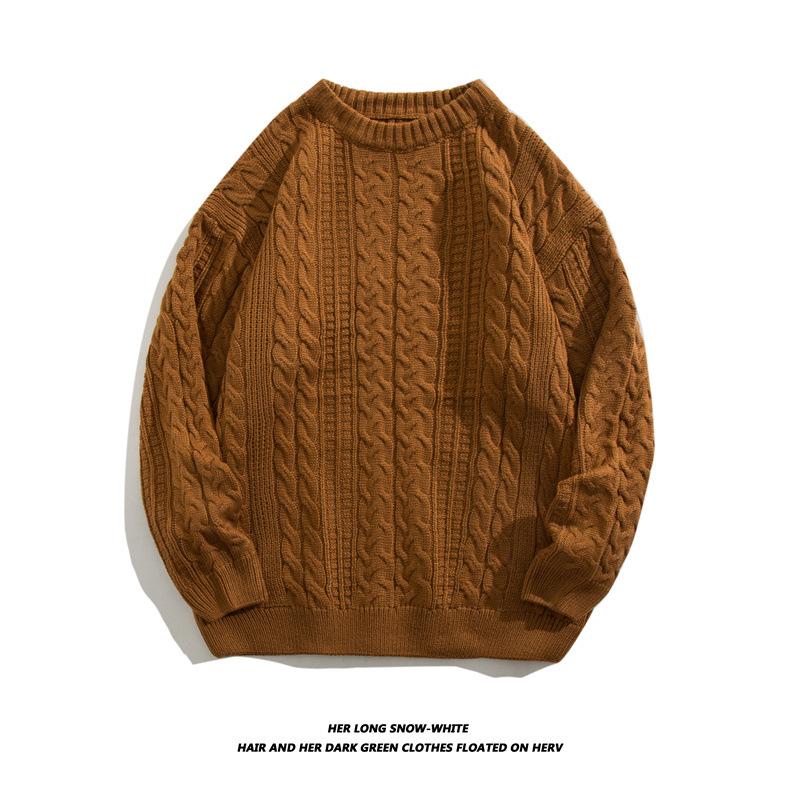 Winter 2025 Men s Japanese Style Simple Versatile Round Neck Sweater - Retro Cable Knit for Couples XXL
